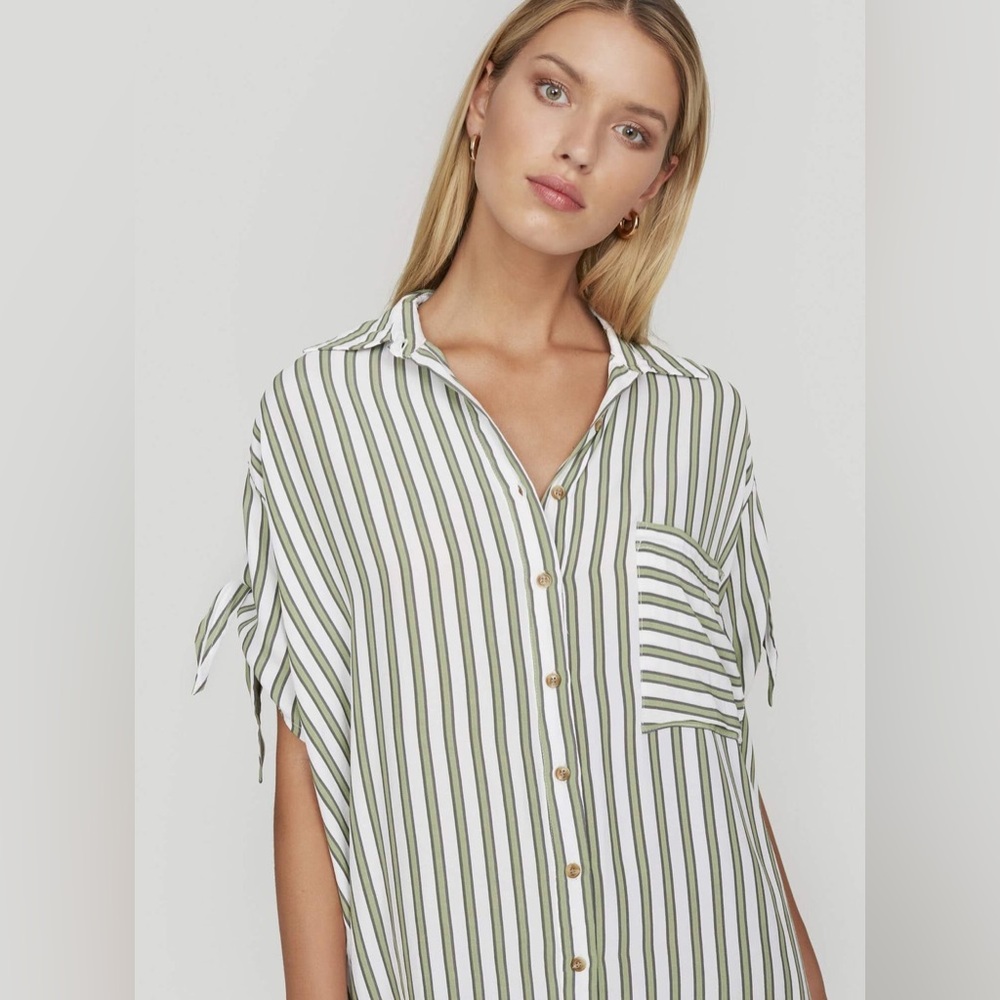 Faithfull The Brand Porte Shirt Dress, Almeria Stripe, White/Green, SIZE: 8 - Picture 2 of 13